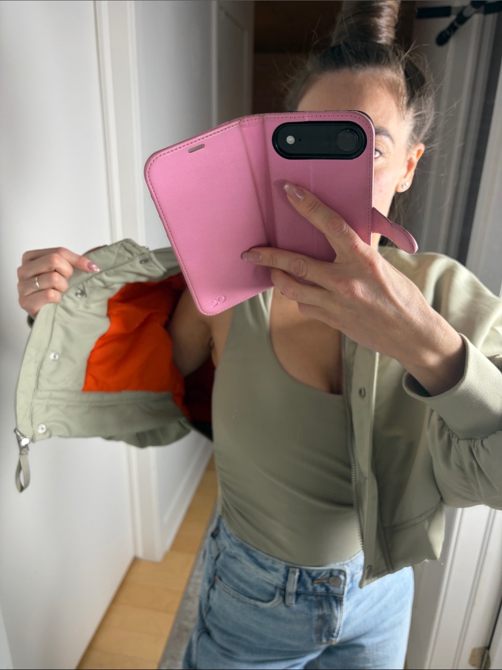 Zara Cropped Bomber Jacket in Sage Green - Picture 4 of 7